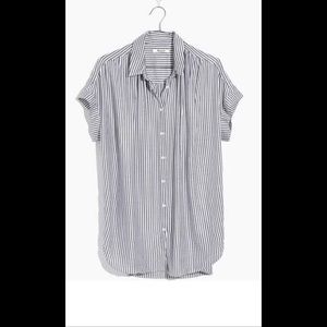 Breezy white and navy striped button up shirt!